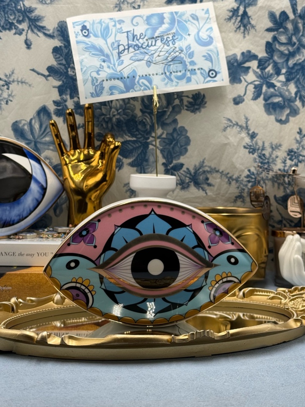 🆕 THE PROCURESS COLLECTION 🧿 All-Seeing Eye Paperweight - Boho Gold Pink - Picture 6 of 16